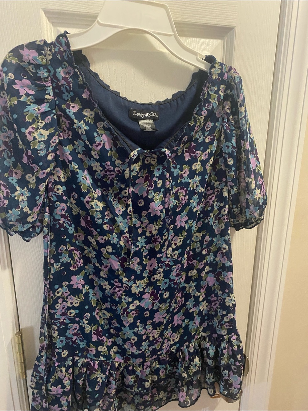 Kids Floral Casual Dress - Navy with Purple & Light Blue Flowers